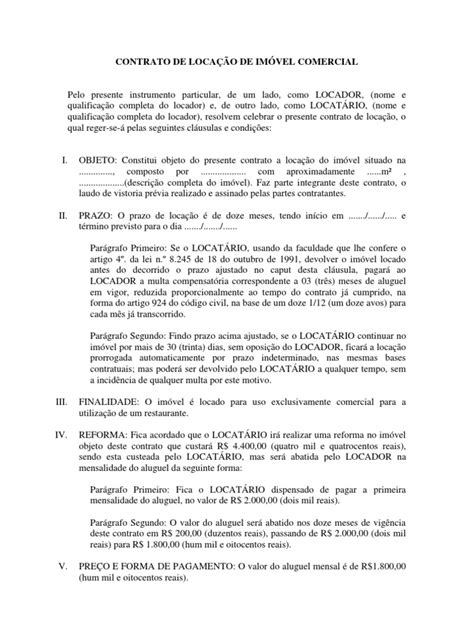 Contrato De LocaÇÃo De ImÓvel Comercial Corrigido Aluguel Economias