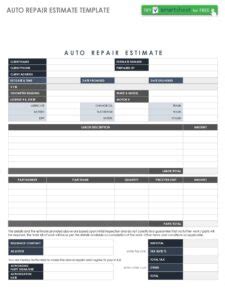 Vehicle Repair Estimate Template Templateral