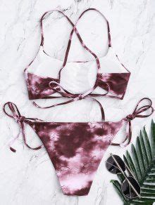 Tie Dye Criss Cross Tied Bikini Set In BRICK RED ZAFUL 2024