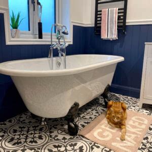 Nicola S Bold Bathroom Features Our Navy Pickett Tiles Walls And Floors