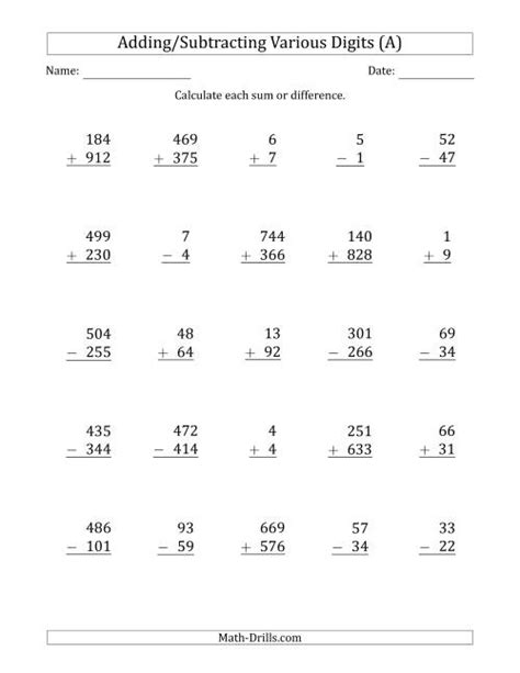 Various Digit Plus Minus Digit To Digit Plus Minus Digit