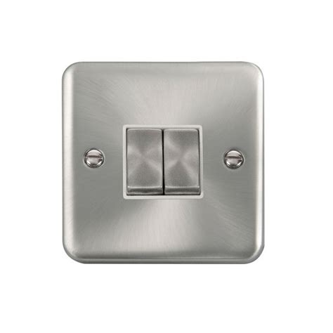 Click Deco Plus Satin Chrome 2 Gang Light Switch White Insert Dpsc412wh