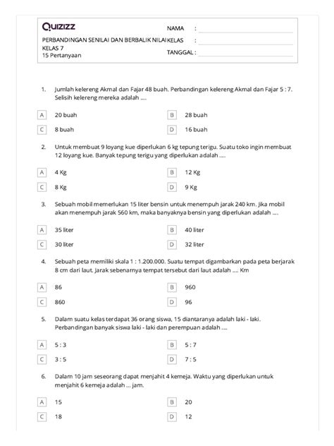 Perbandingan Senilai Dan Berbalik Nilai Kelas 7 Pdf