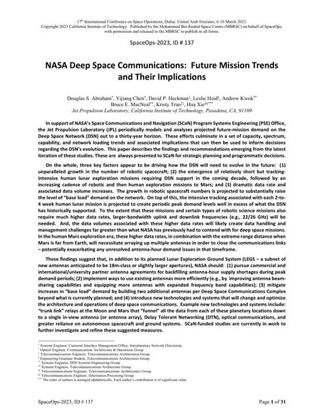 Pdf Nasa Deep Space Communications Future Mission Trends And Their