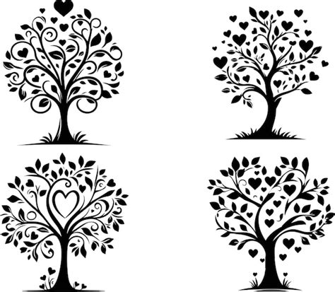 Premium Vector Collection Black Love Tree With Heart Leaves On