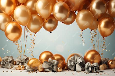 Premium AI Image | Elegant golden balloons on white background Birthday ...