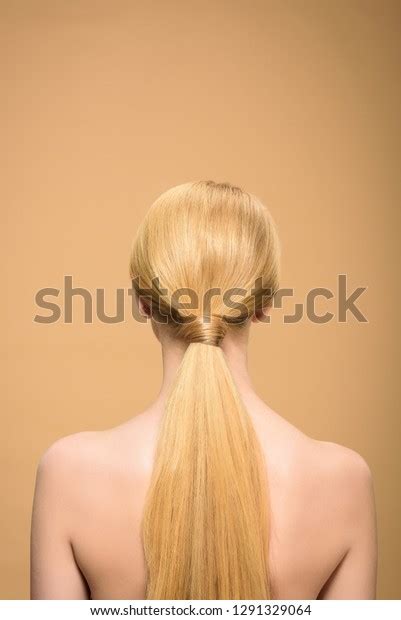 3 Back View Of Naked Blonde Girl With Long Straight Hair Isolated On Beige Stock Photos Images