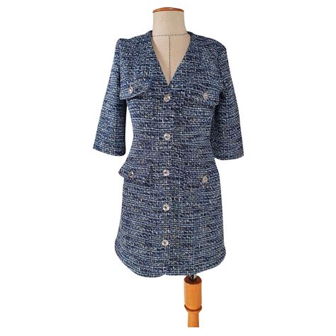 Maje Robes Tweed Bleu Ref 681639 Joli Closet