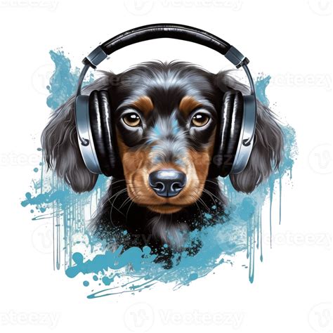 Watercolor Dachshund Dog Wearing Headphones 26451862 Png