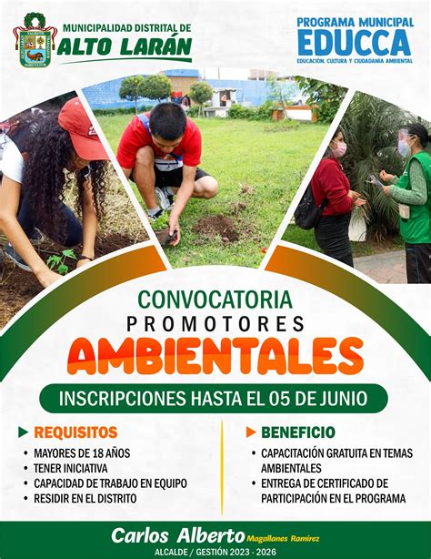 Convocatoria de promotores ambientales Campañas Municipalidad