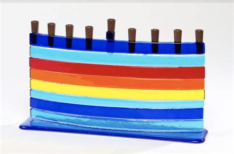 Rainbow Arc Fused Glass Menorah By Daryl Cohen