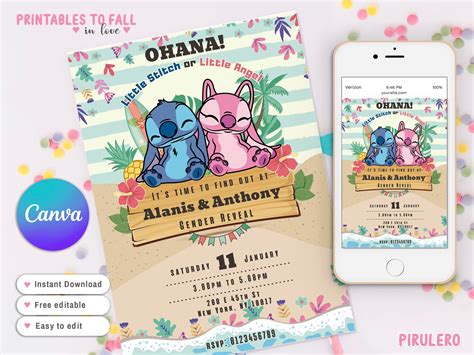 Angel And Stitch Gender Reveal Invitation Lilo And Stitch Gender