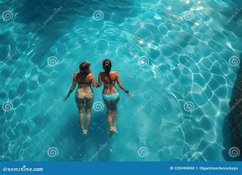 Deux Femmes En Bikini Nagent Dans Une Piscine Illustration Stock Illustration Du Gonflable