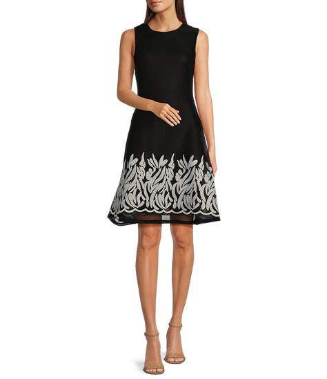 Dkny By Donna Karan Sleeveless Embroidered Mesh Boarder Fit And Flare