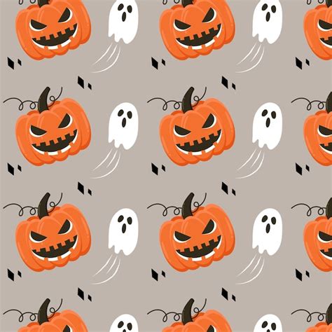 Premium Vector Seamless Halloween Pattern With Ghost And Pumpkin