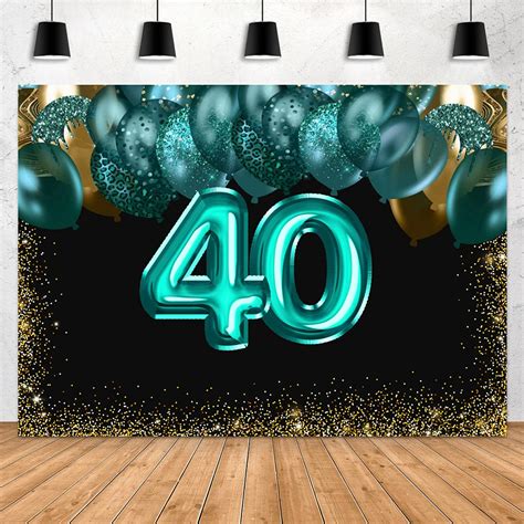 Buy Aperturee Turquoise And Gold Happy 40th Birthday Backdrop Glitter