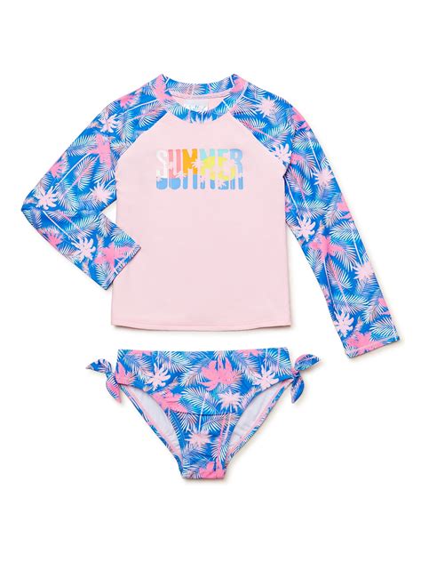 Shelloha Girls Long Sleeve Rashguard And Bikini Bottom Swimsuit Set Sizes 4 16 Walmart