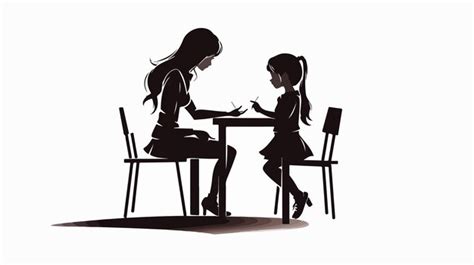 Premium Vector A Silhouette Of A Mother And Daughter Sitting At A Table