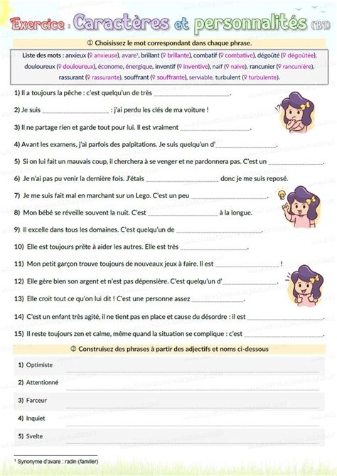 Exercice Fle B Caract Res Et Personnalit S Me S Rie Exercices