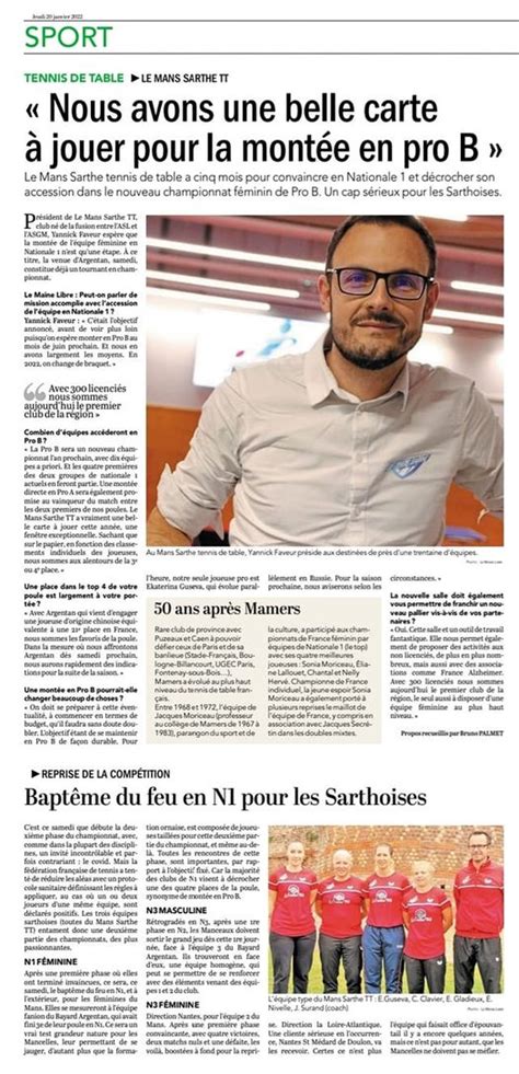 La Revue De Presse Du Mois De Janvier 2022 Le Mans Sarthe Tennis De Table