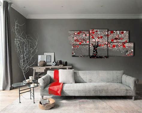 Quadro Per Arredo Con Albero Astratto Con Rosso E Tortora Artaminix