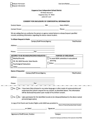 Fillable Online Consent For Disclosure Of Confidential Information Fax