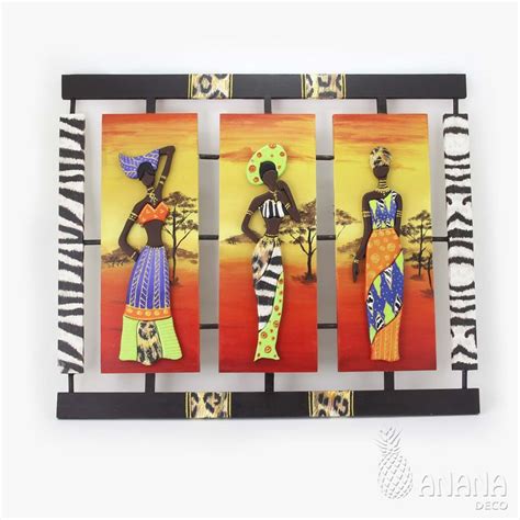 Tres Africanas Three African Girls Cuadro De Madera En Relieve