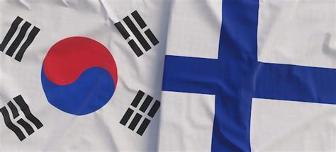 Flaggen von südkorea und finnland leinenflagge nahaufnahme flagge aus