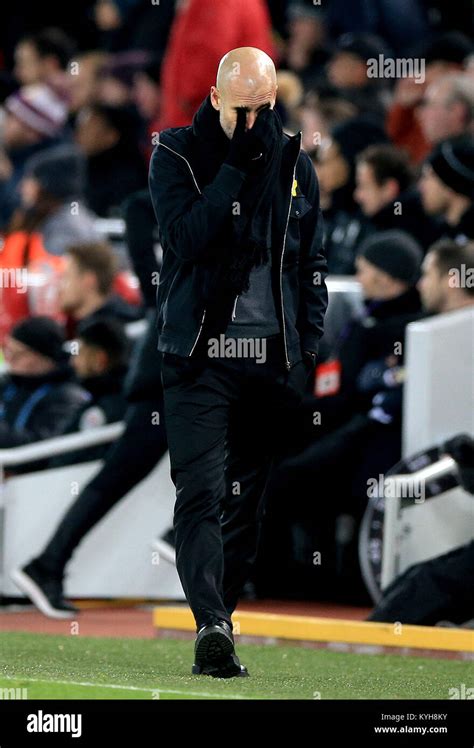 Manchester City Manager Pep Guardiola Appears Dejected During The Premier League Match At