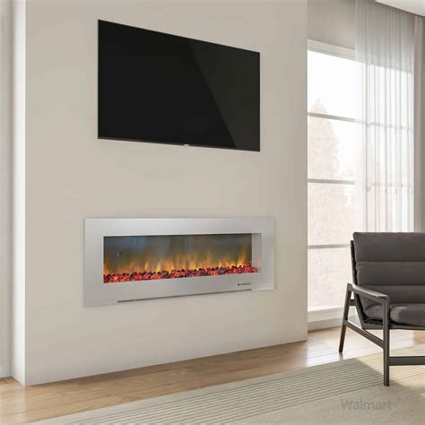 Cambridge Metropolitan 56" Wall-Mount Electric Fireplace Heater in White with Charred Log ...