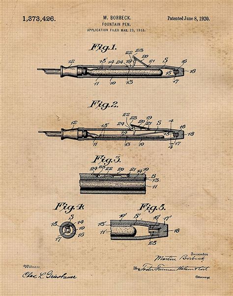 Vintage Fountain Pen Patent Poster Print Ensemble De Etsy