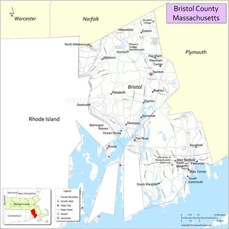 Map of Bristol County, Massachusetts - Cities, Highways & Important Places