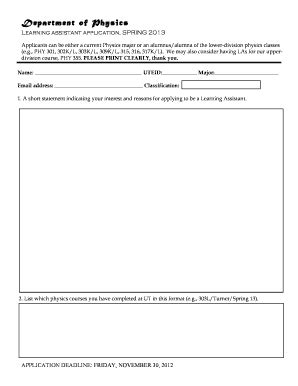 Fillable Online Department Of Physics Learning Assistant Application
