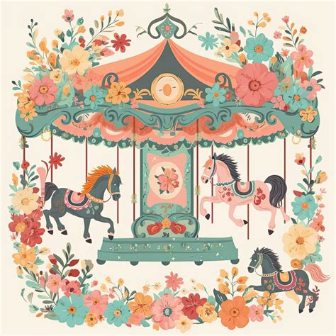 Carousel Horse And Watercolor Flowers Carousel Horse Watercolor Art