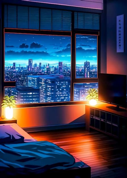 Premium AI Image | Through the Window The Anime City at Night