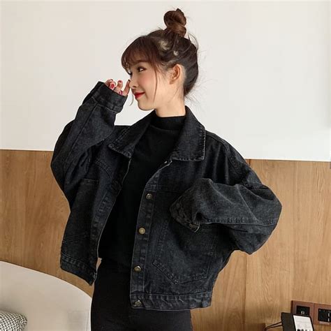 Miss Kekeli Oversized Cropped Denim Jacket Yesstyle