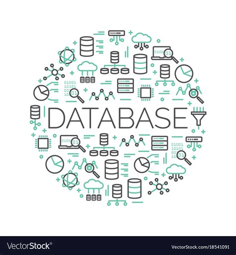 Word Database Surrounded By Icons Royalty Free Vector Image