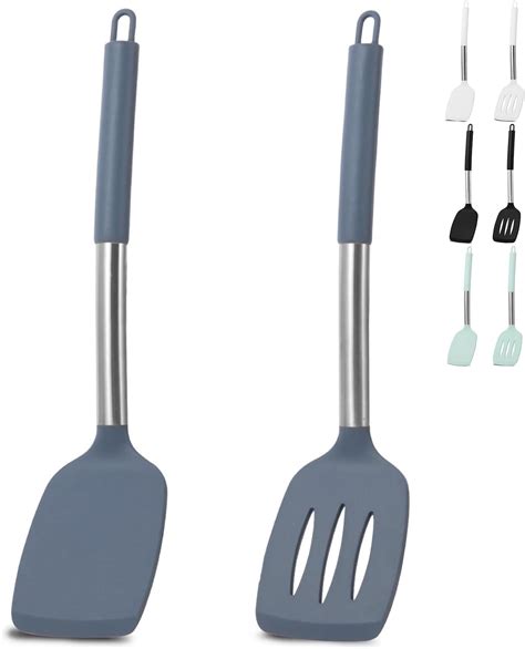 Grey Silicone Cooking Spatulas Sets With Stainless Steel Handle Heat