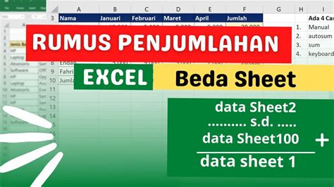 Rumus Excel Penjumlahan Beda Sheet Dan Syaratnya Youtube