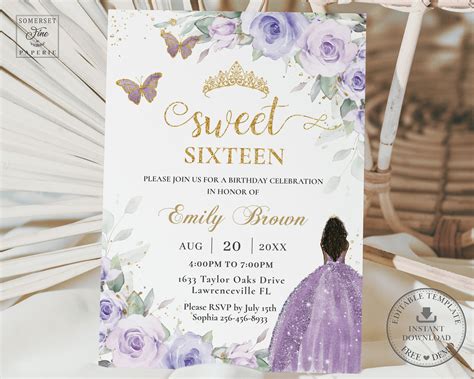 Purple Sweet Sixteen Invitations