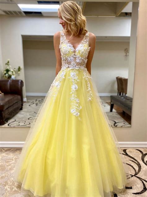 Yellow Tulle Lace Long Prom Dress Yellow Formal Dress From Of Girl In