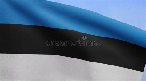 3D Estonian Flag Waving On Wind Close Up Estonia Banner Blowing Soft