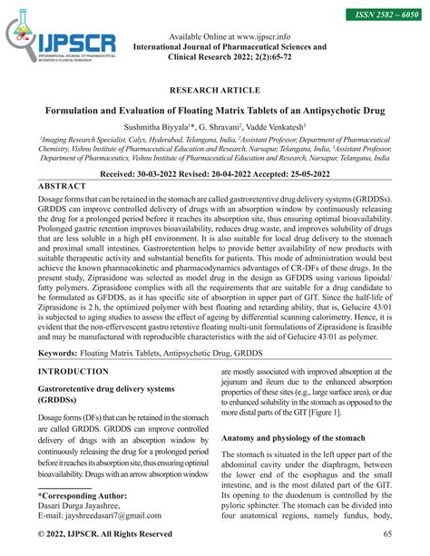 Formulation And Evaluation Of Floating Matrix Tablets Of An