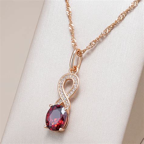 Kinel Trend Red Natural Zircon Pendant Necklaces For Women Rose