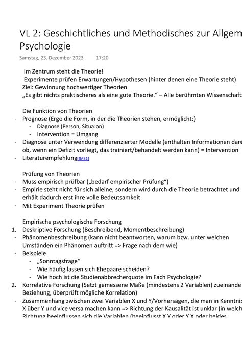 VL 2 Geschichtliches Und Methodisches Zur Allgemeinen Psychologie Im