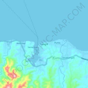 Nasipit topographic map, elevation, terrain