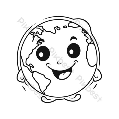 Outline Sketch An Earth Cartoon Coloring Page With A Smiling Face ...