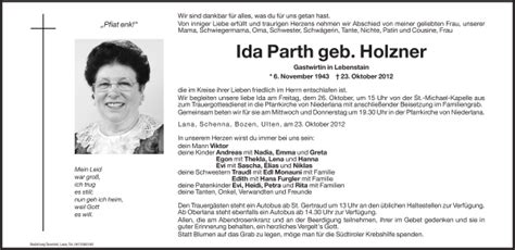 Traueranzeigen Von Ida Parth Trauer Bz