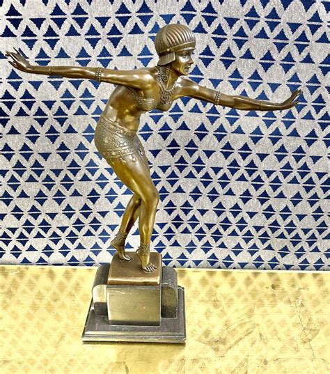 Bid Now French Art Deco Style Bronze Sculpture Flapper Dancer On Marble Base Signed