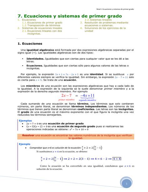 7 Ecuaciones Y Sistemas De Primer Grado